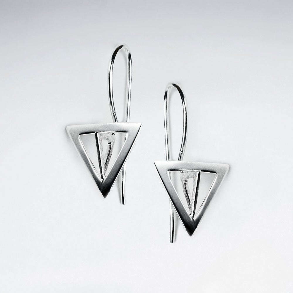 Modern Triangle Silver Dangle Hook Earrings