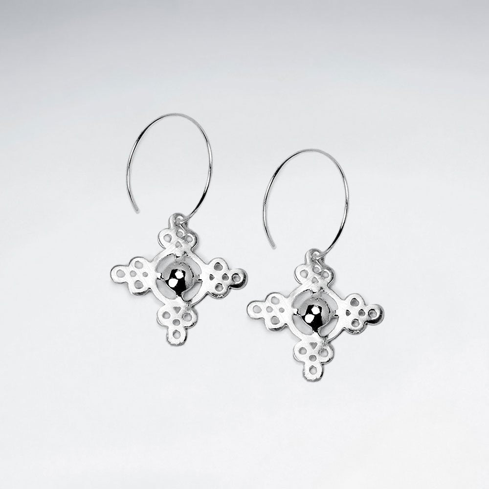 Silver Textured Cross Drop Earrings
