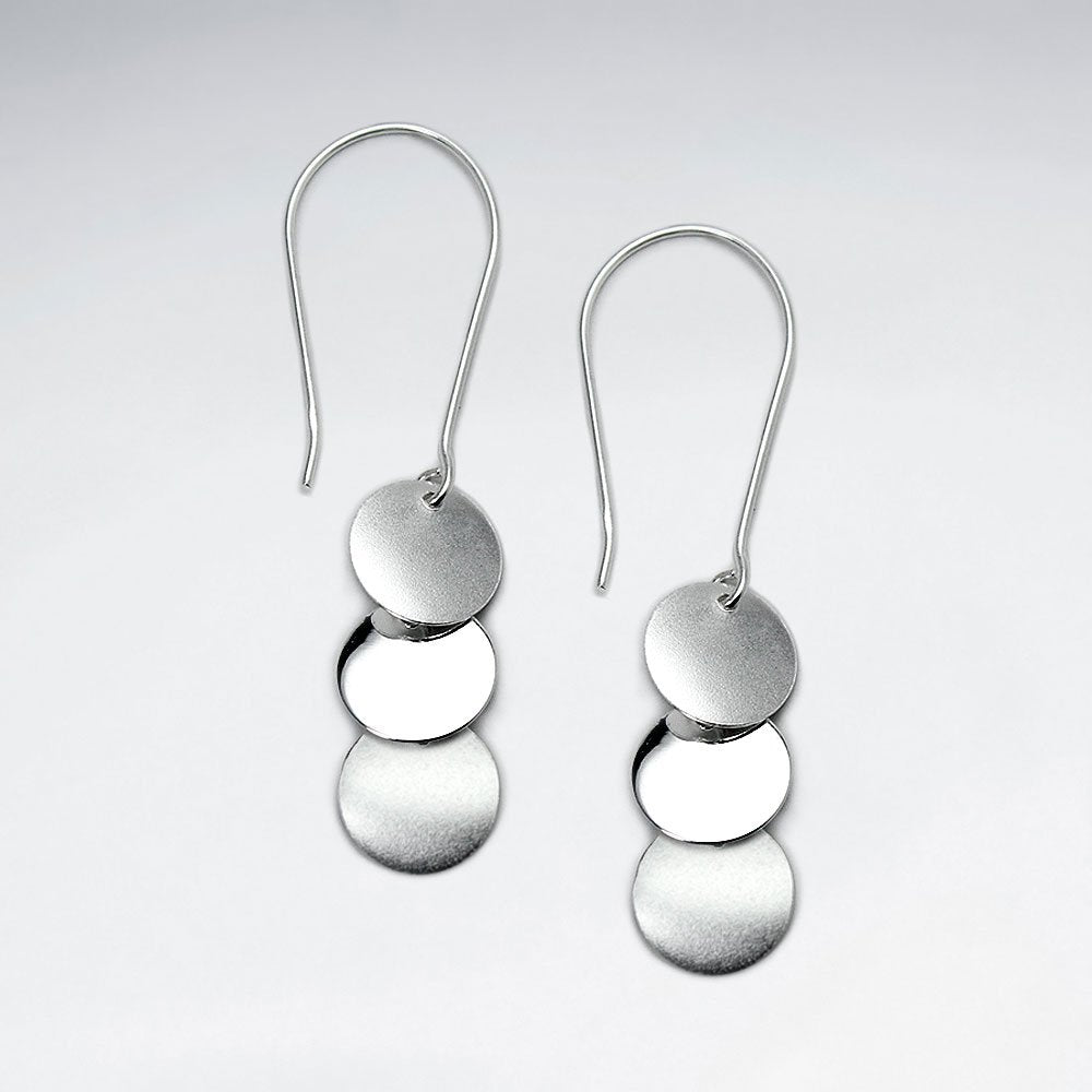 Triple Button Dangle Tier Silver Hook Earrings