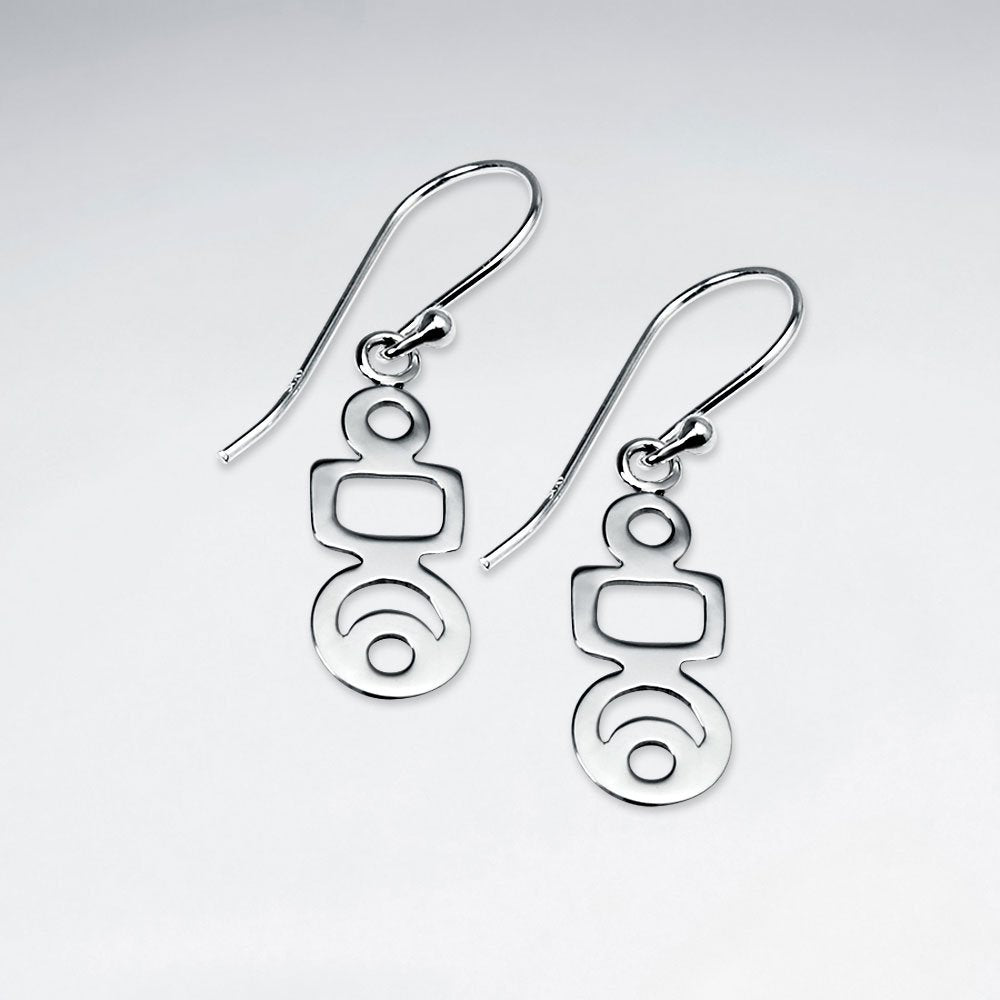 Polished Silver Open Geometric Design Dangle Earrings