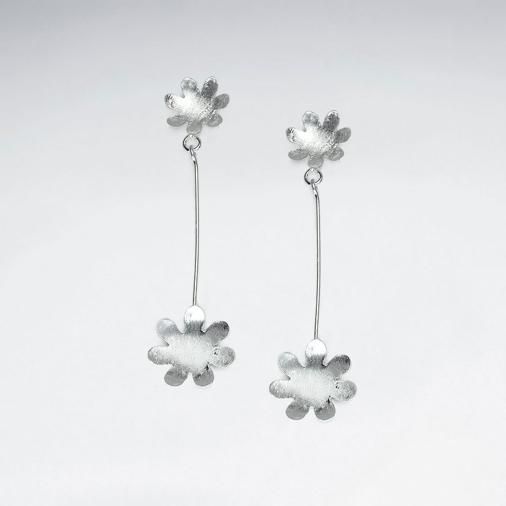 Polished Silver Double Suspended Floral Silhouette Earrings