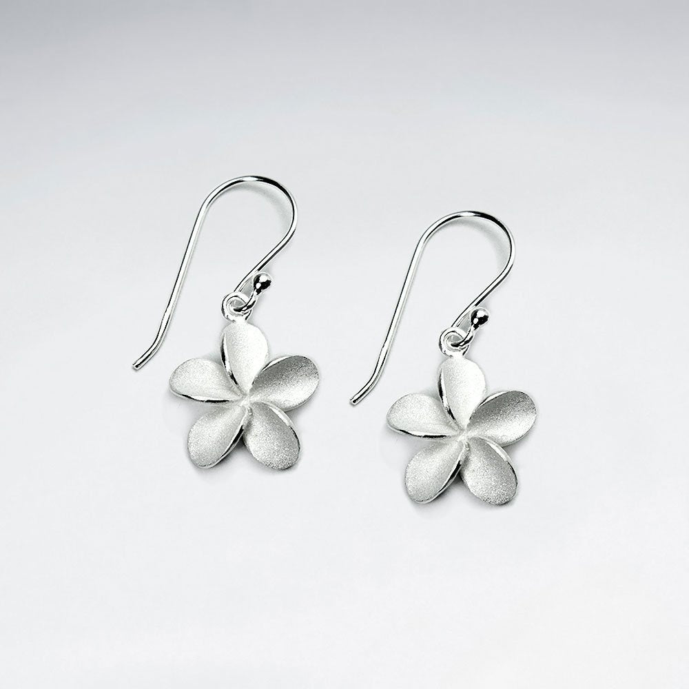 Sterling Silver Plumeria Flower Dangle Earrings