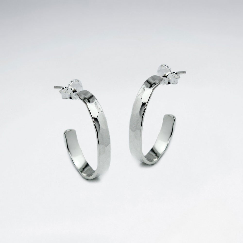 Polished Silver Half Hoop Earrings