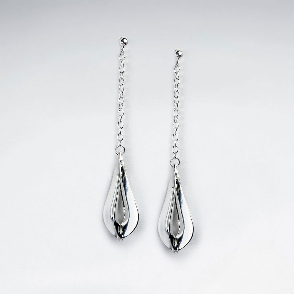 Sophisticated Suspended Open Teardrop Twist Silver Earrings