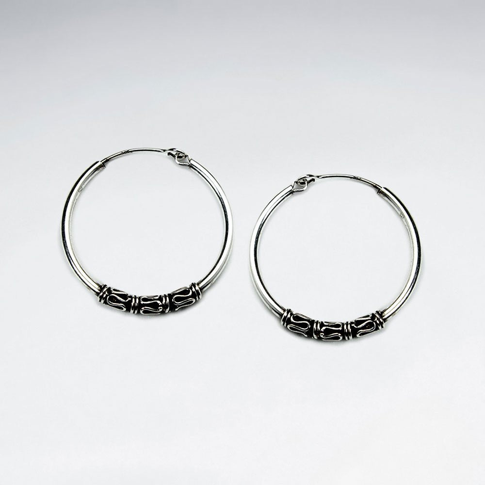 22 mm Oxidized Silver Decorated Hoop Earrings