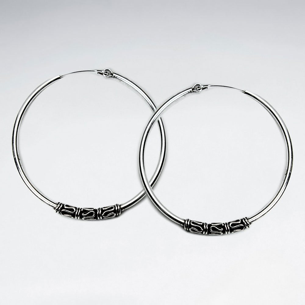 22 mm Oxidized Silver Decorated Hoop Earrings