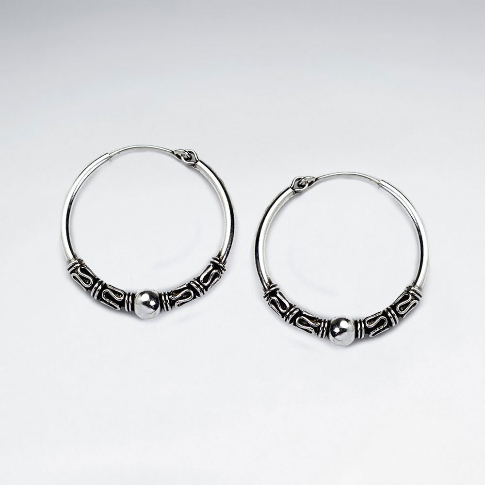 22 mm Oxidized Silver Decorated Hoop Earrings
