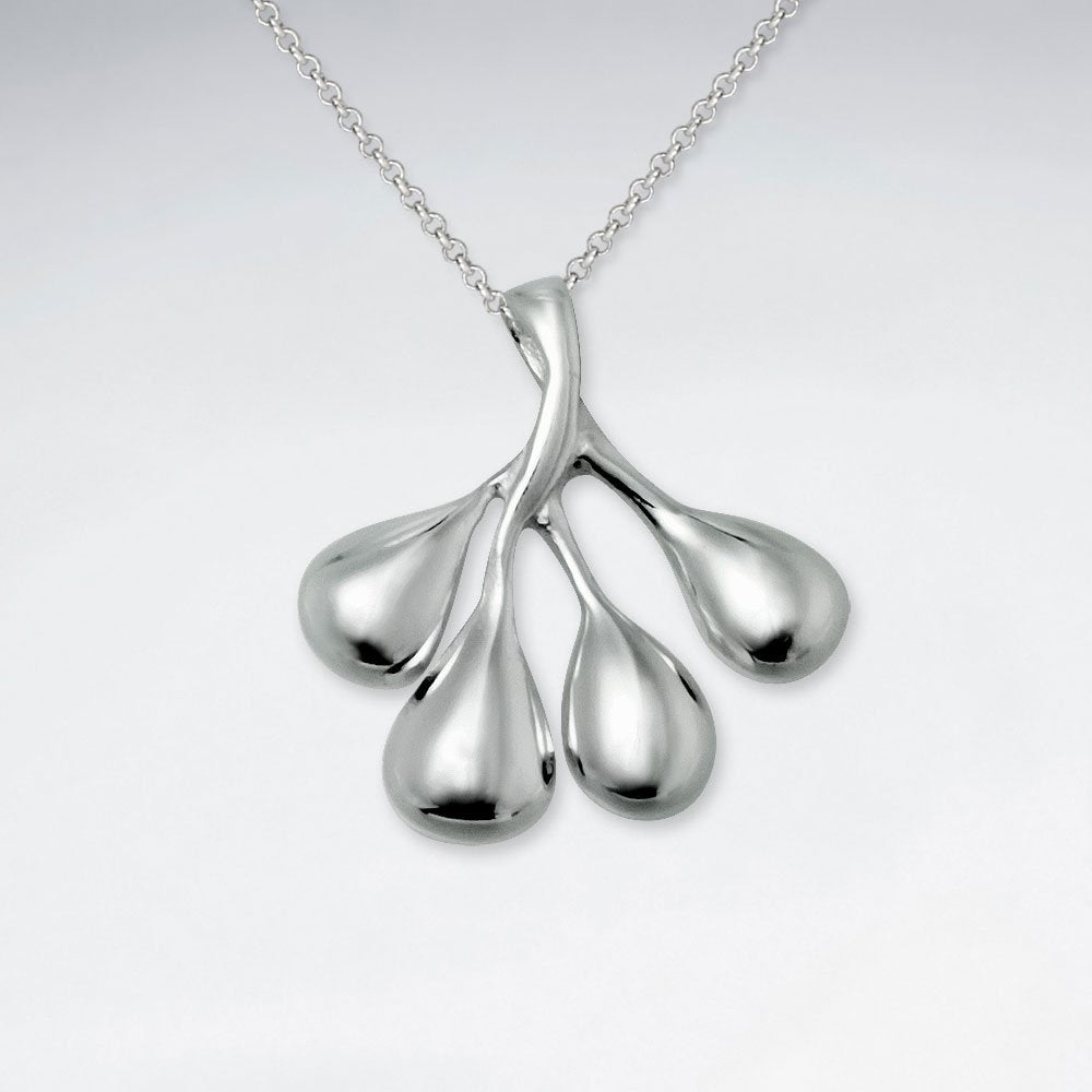 Branching Leaf Design Polished Silver Pendant