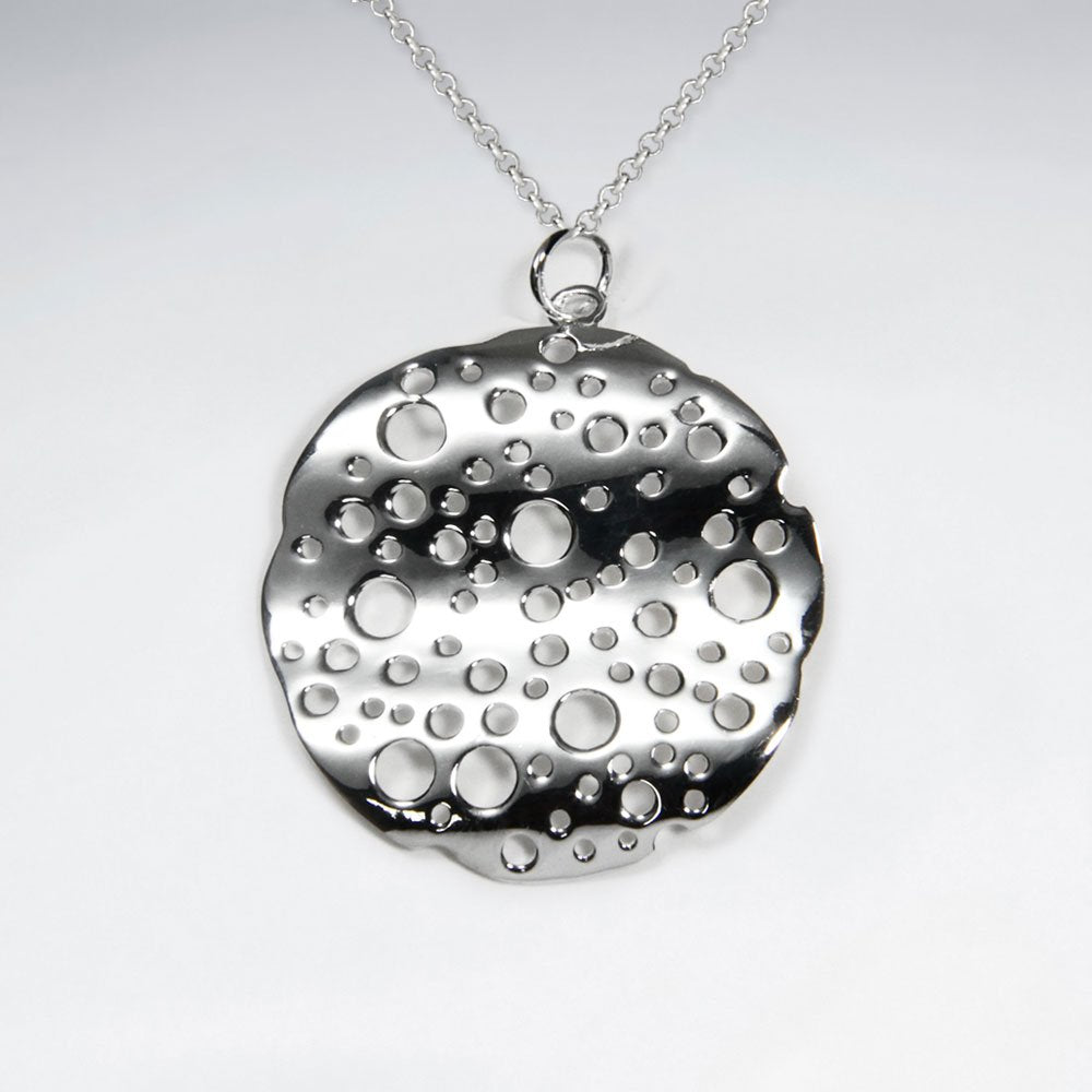 Water Droplet Polished Silver Wavy Disc Pendant