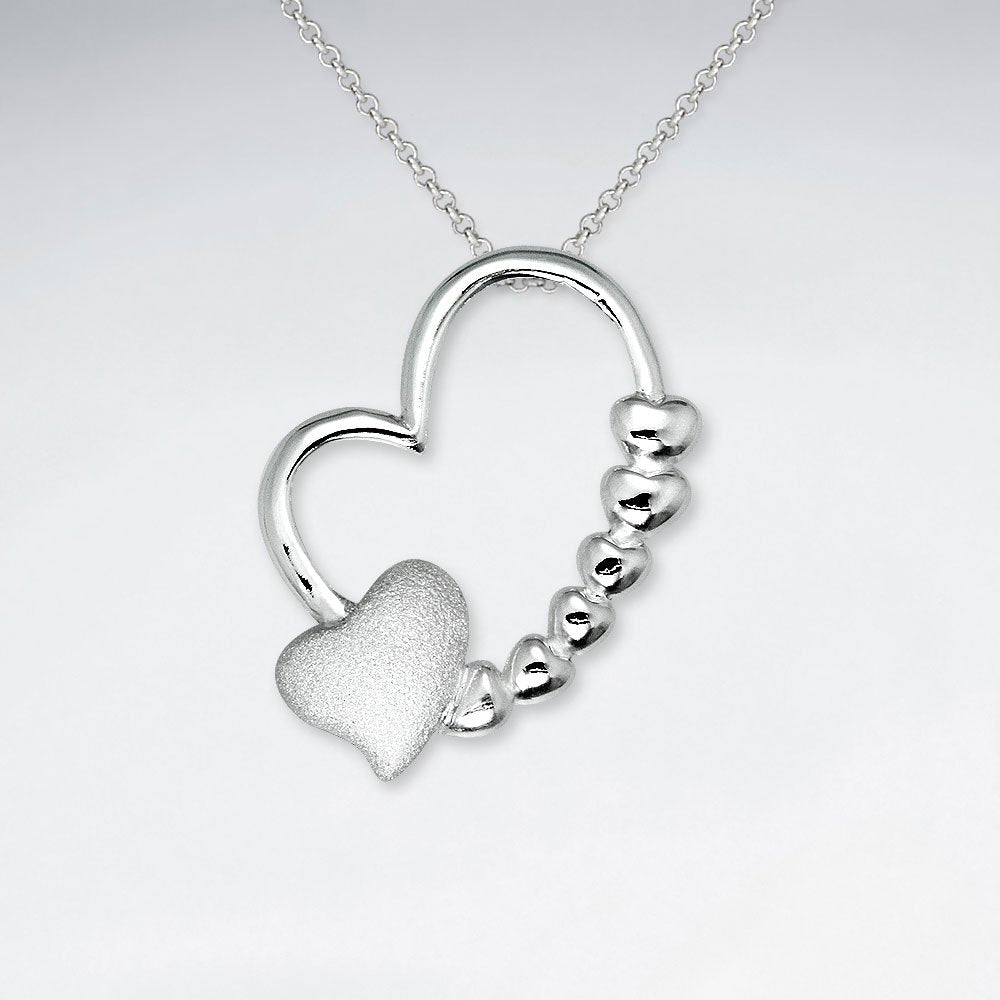 Double Heart Open Design Decorated Silver Pendant
