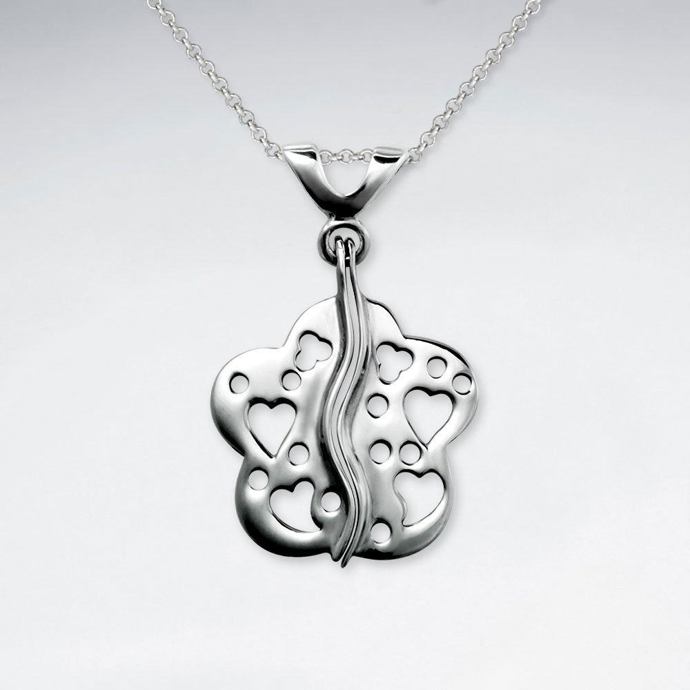 Multi Heart Open Design Floral Inspired Silver Pendant