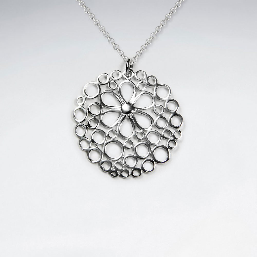 Round Silver Pendant With Flower Cutout