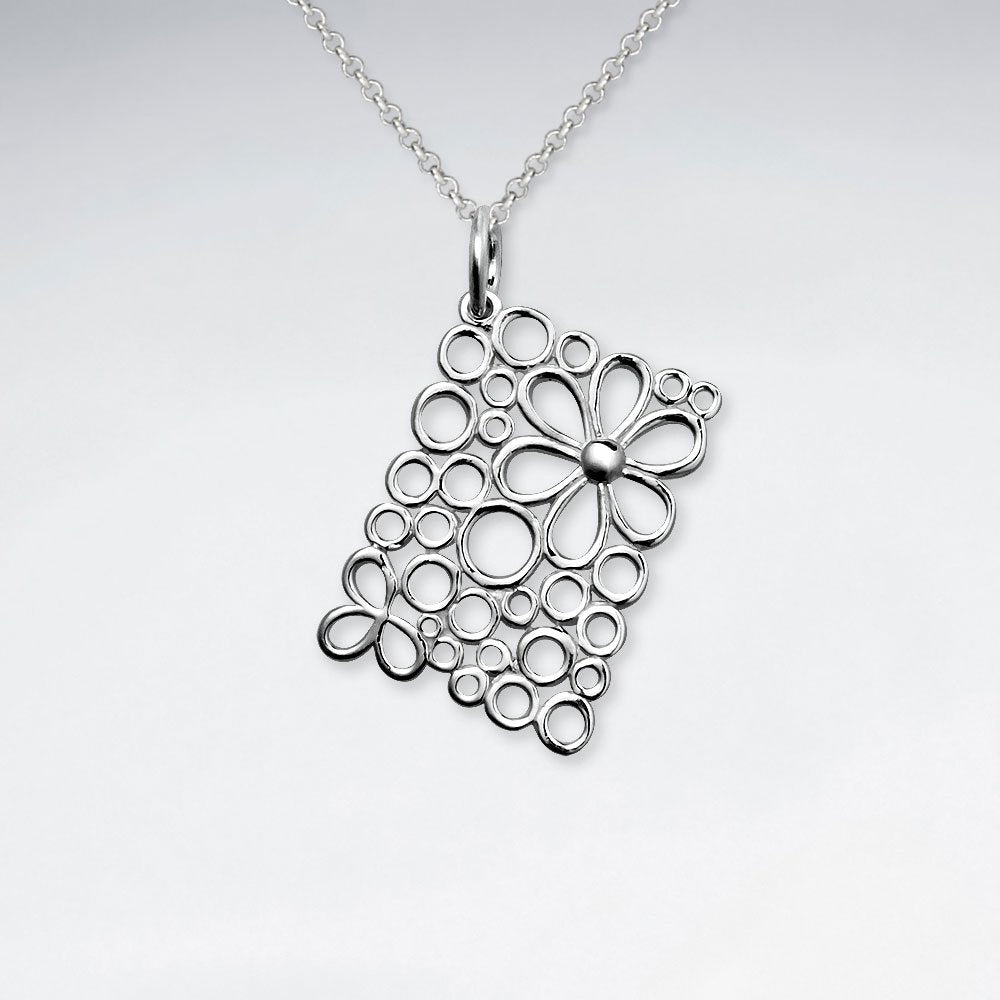 Square Silver Pendant With Flower Cutout
