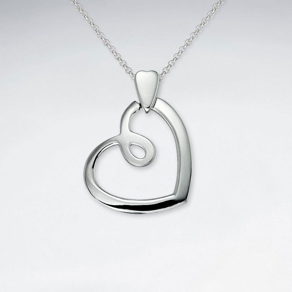 Looped Open Sideways Heart Silver Pendant