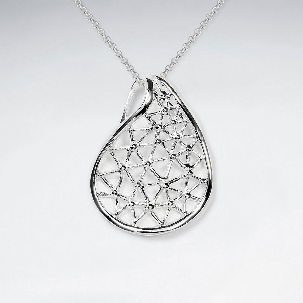 Open Filigree Large Teardrop Silver Pendant