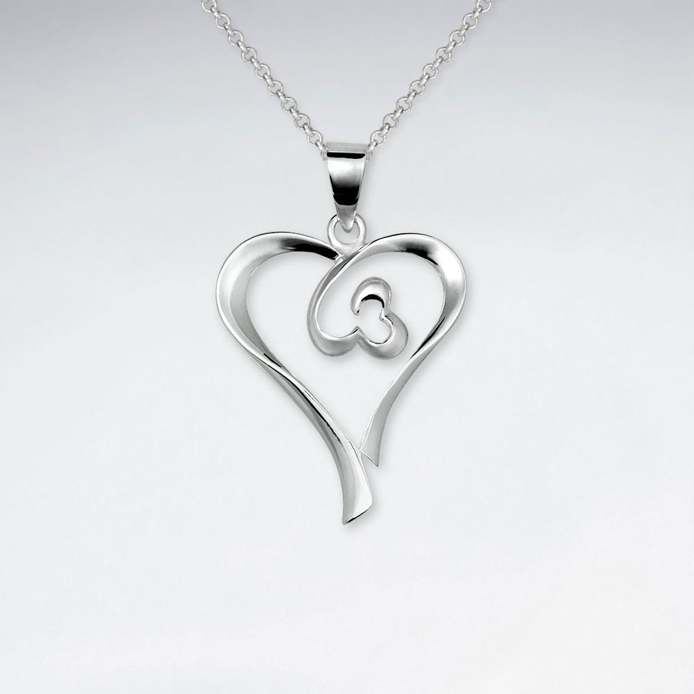 Double Open Heart-in-Heart Silver Pendant