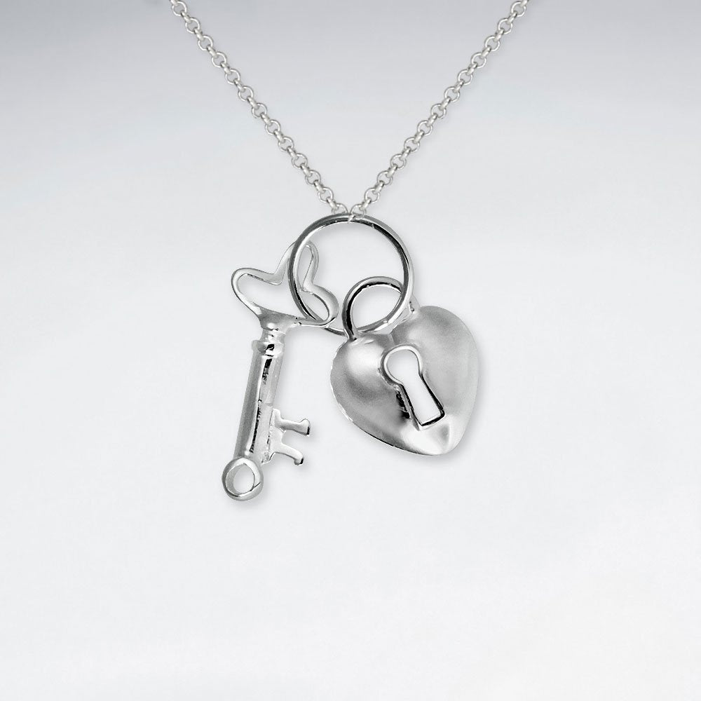 Lock and Key Polished Silver Dangle Pendant