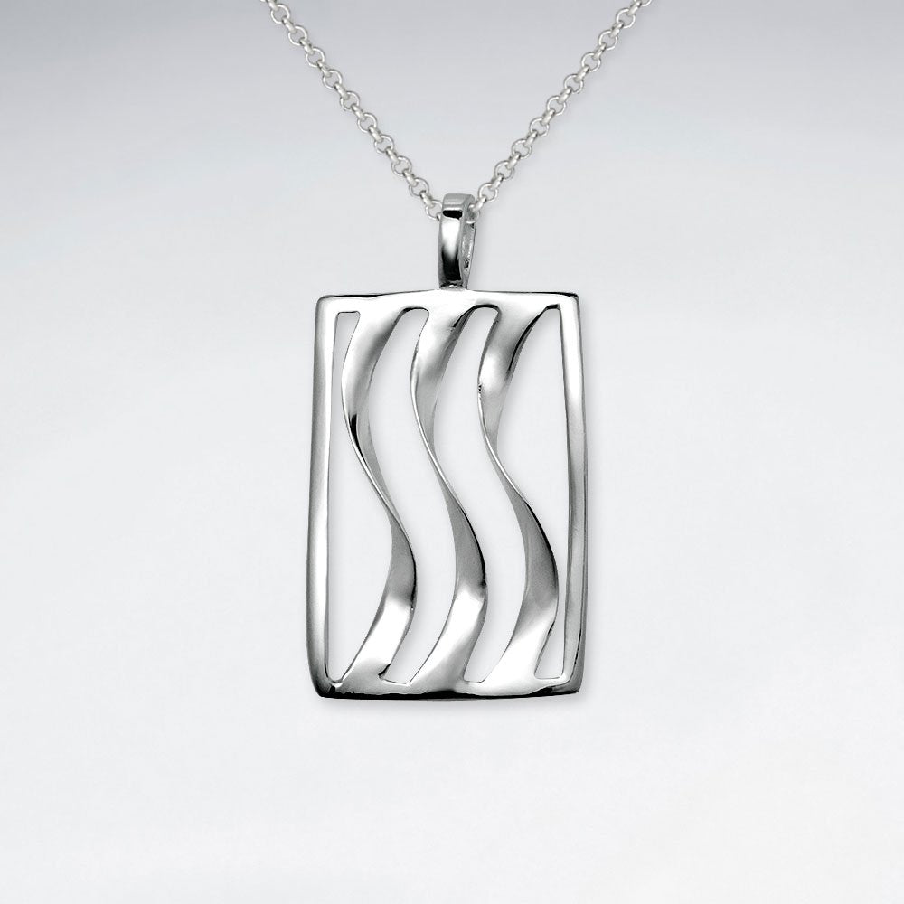Open Wavy Twisted Line Rectangle Pendant