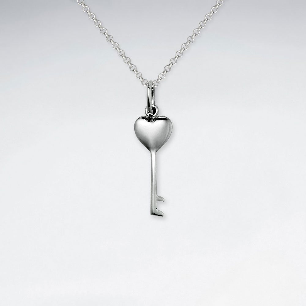 Silver Petite Heart Key Dangle Pendant