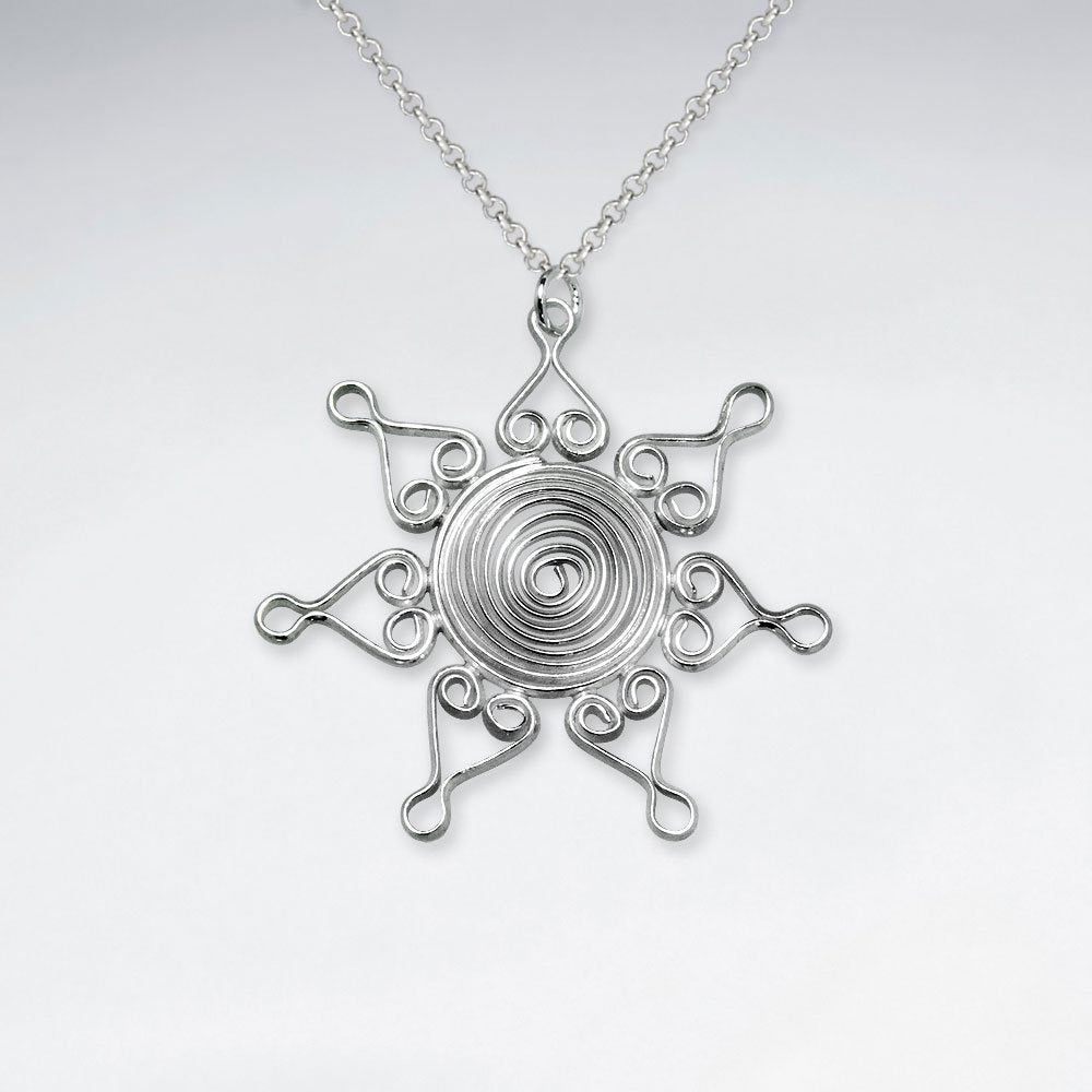 Elaborate Wirework Ornate Sun Inspired Silver Pendant