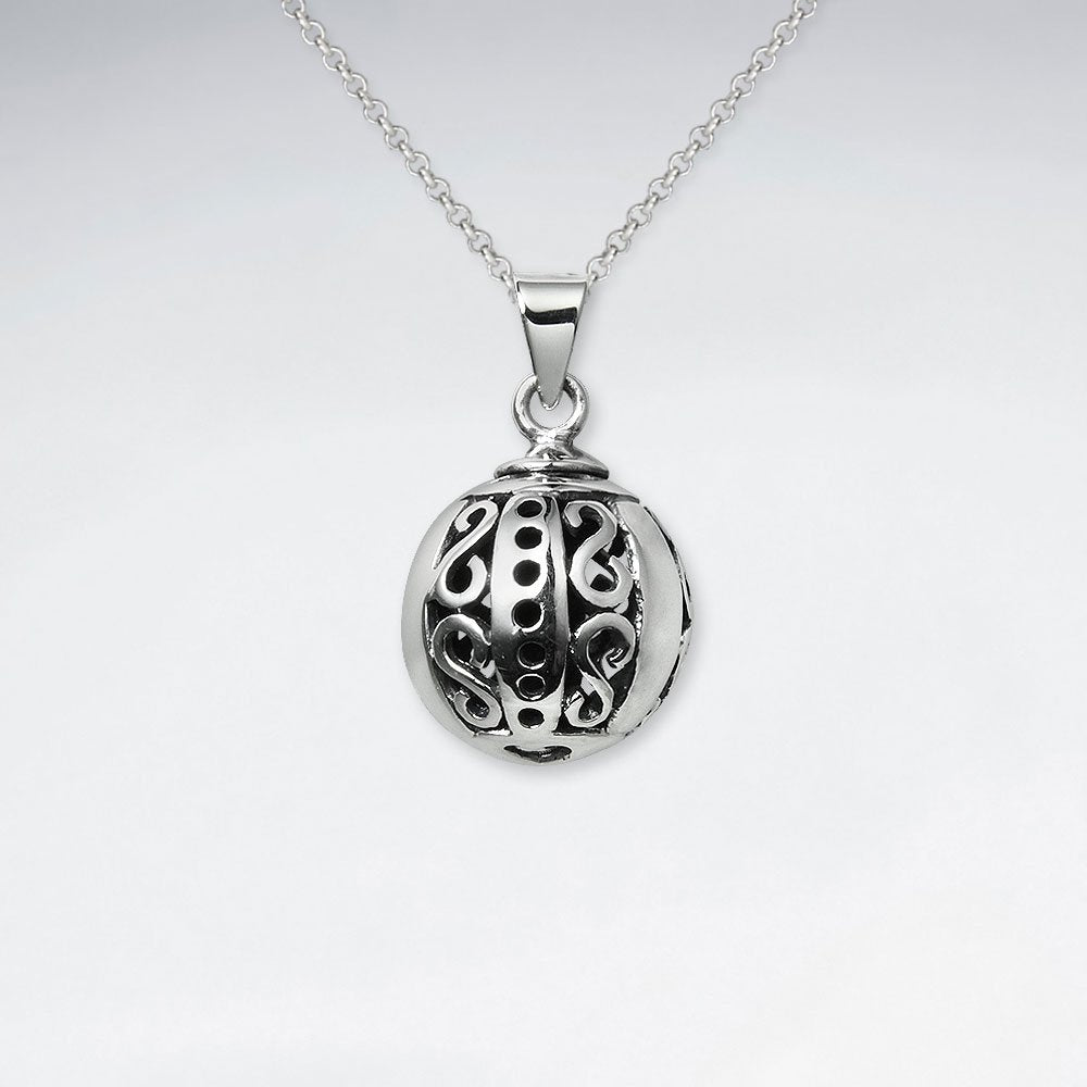 Silver Egg Shaped Open Filigree Pendant