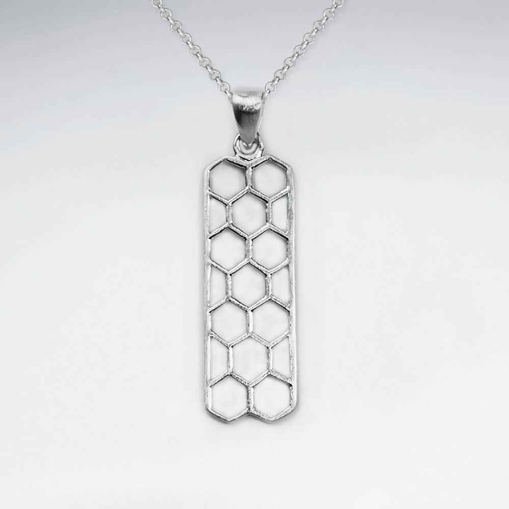 Matte Honeycomb Filigree Rectangle Pendant in Silver