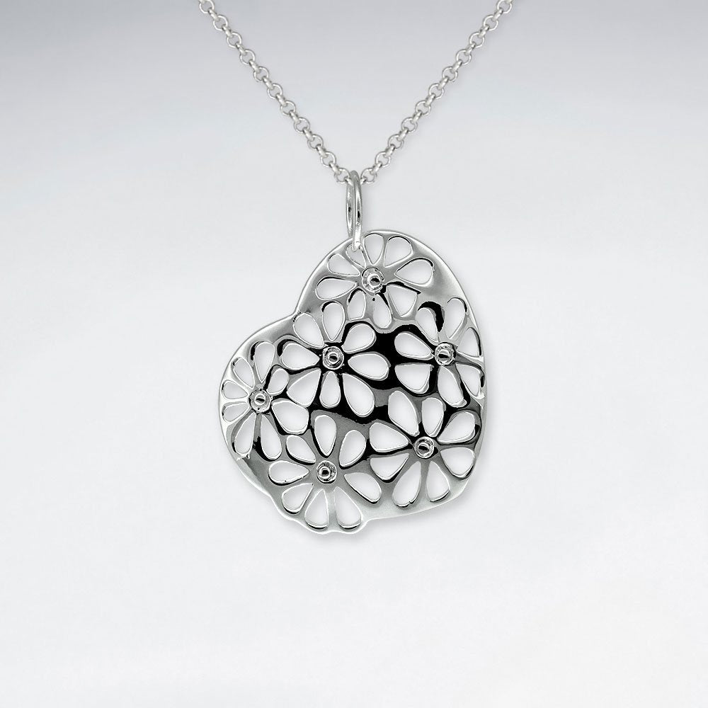 Open Flower Filigree Pattern Silver Pendant
