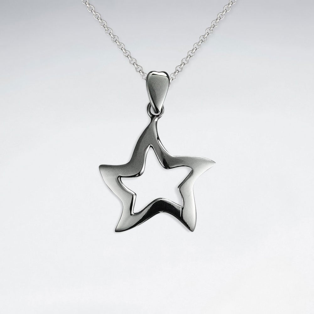 Smooth Polished Silver Open Star Pendant
