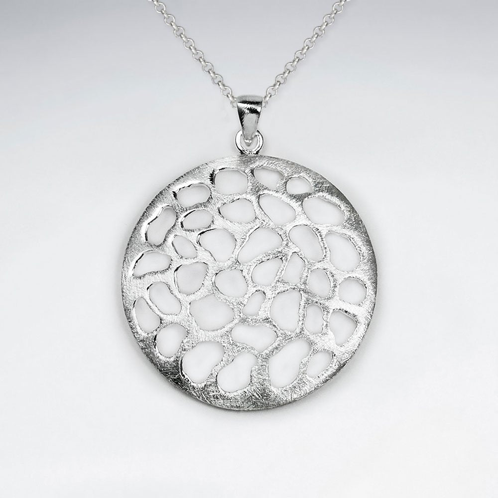 Matte Filigree Disc Large Silver Pendant