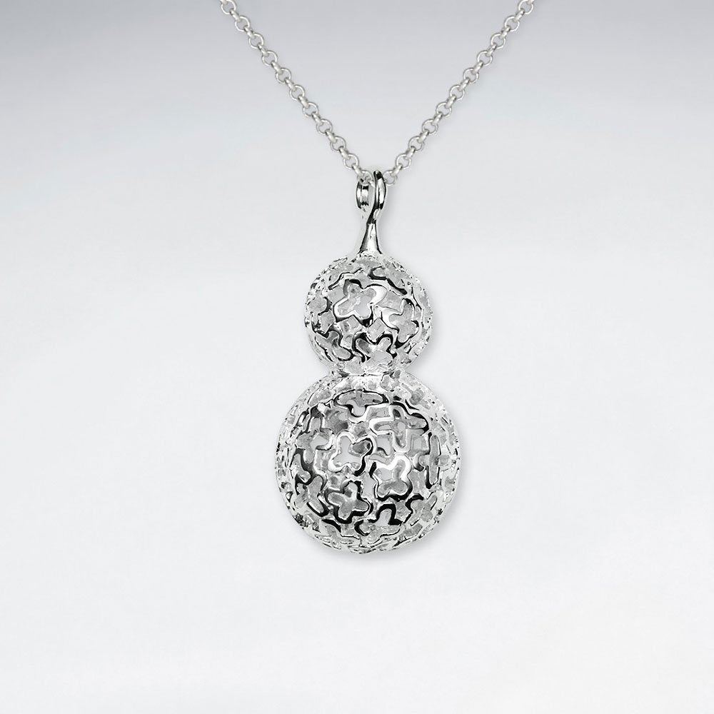Silver Double Drop Glittering Textured Round Silver Pendant