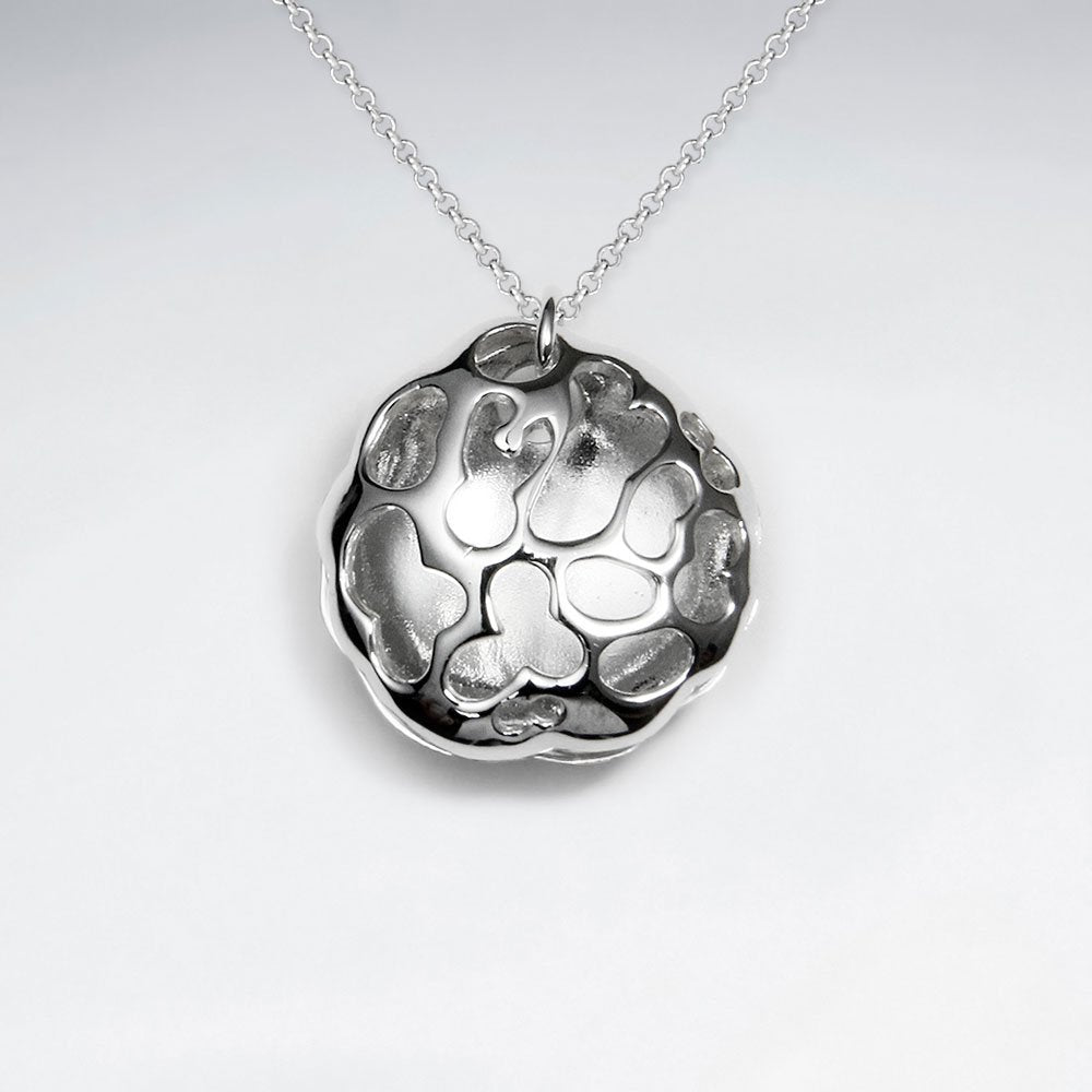 Veined Circle Modern Silver Pendant
