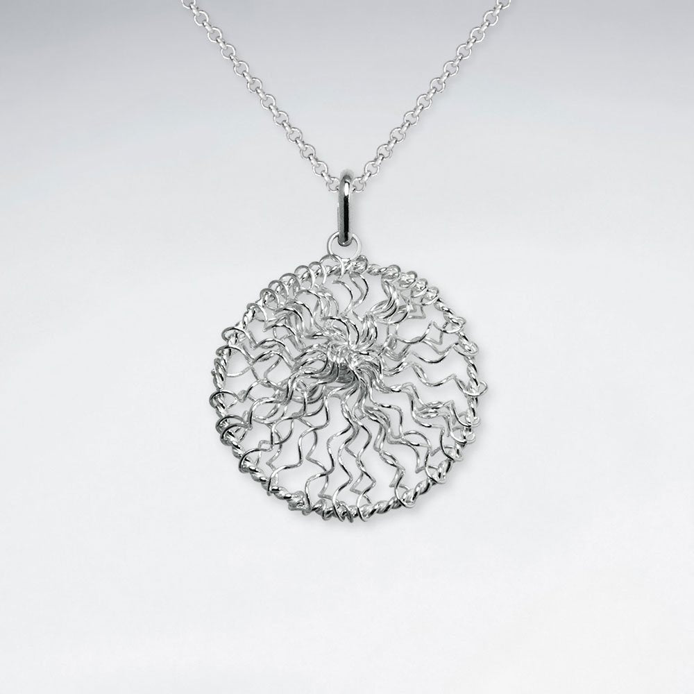 Silver Wirework Round Wavy Pendant