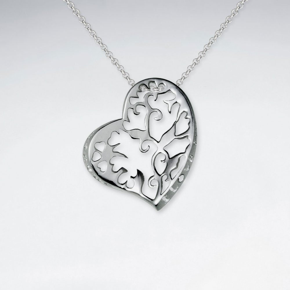 Ornate Etched Silver Heart Pendant