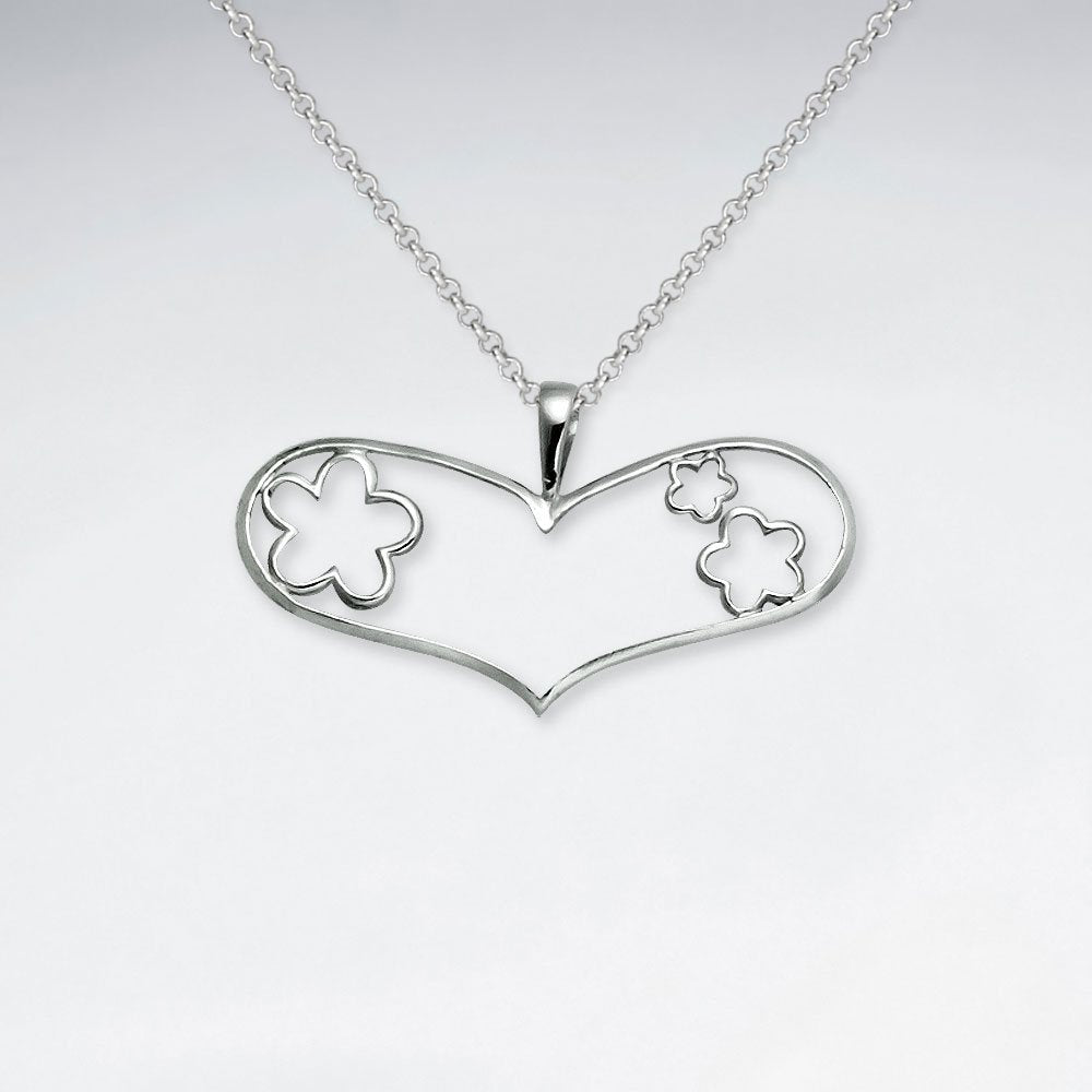 Wide Open Heart Star Speckled Silver Pendant