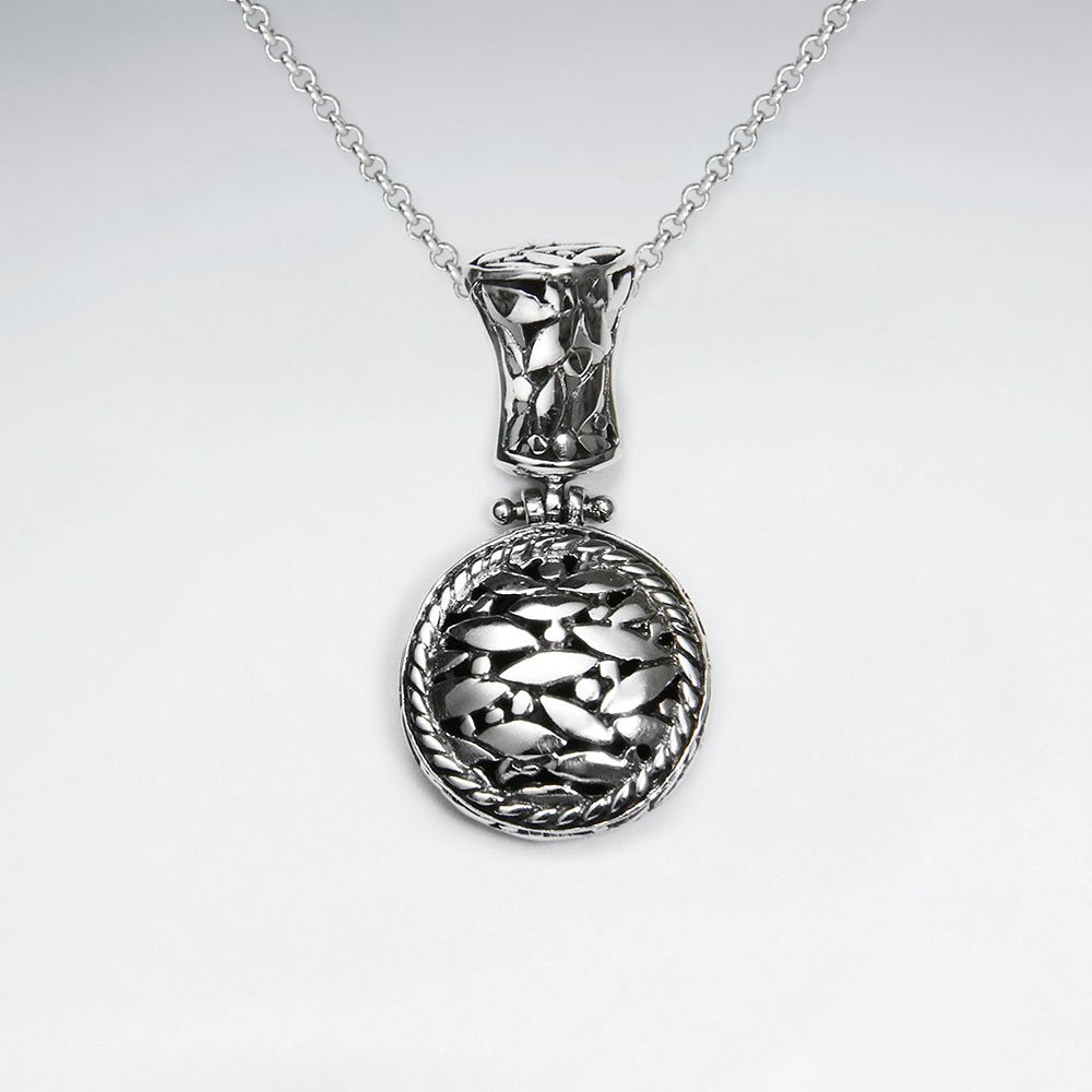 Oxidized Silver Medal Honors Inspired Circle Drop Pendant
