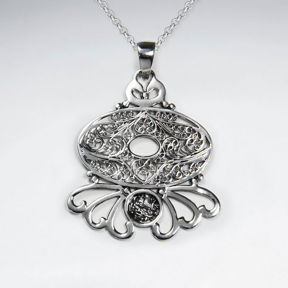 Oxidized Open Design Ornate Organic Pendant