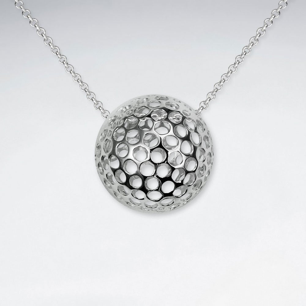 Round Perforated Golf Ball Inspired Silver Pendant