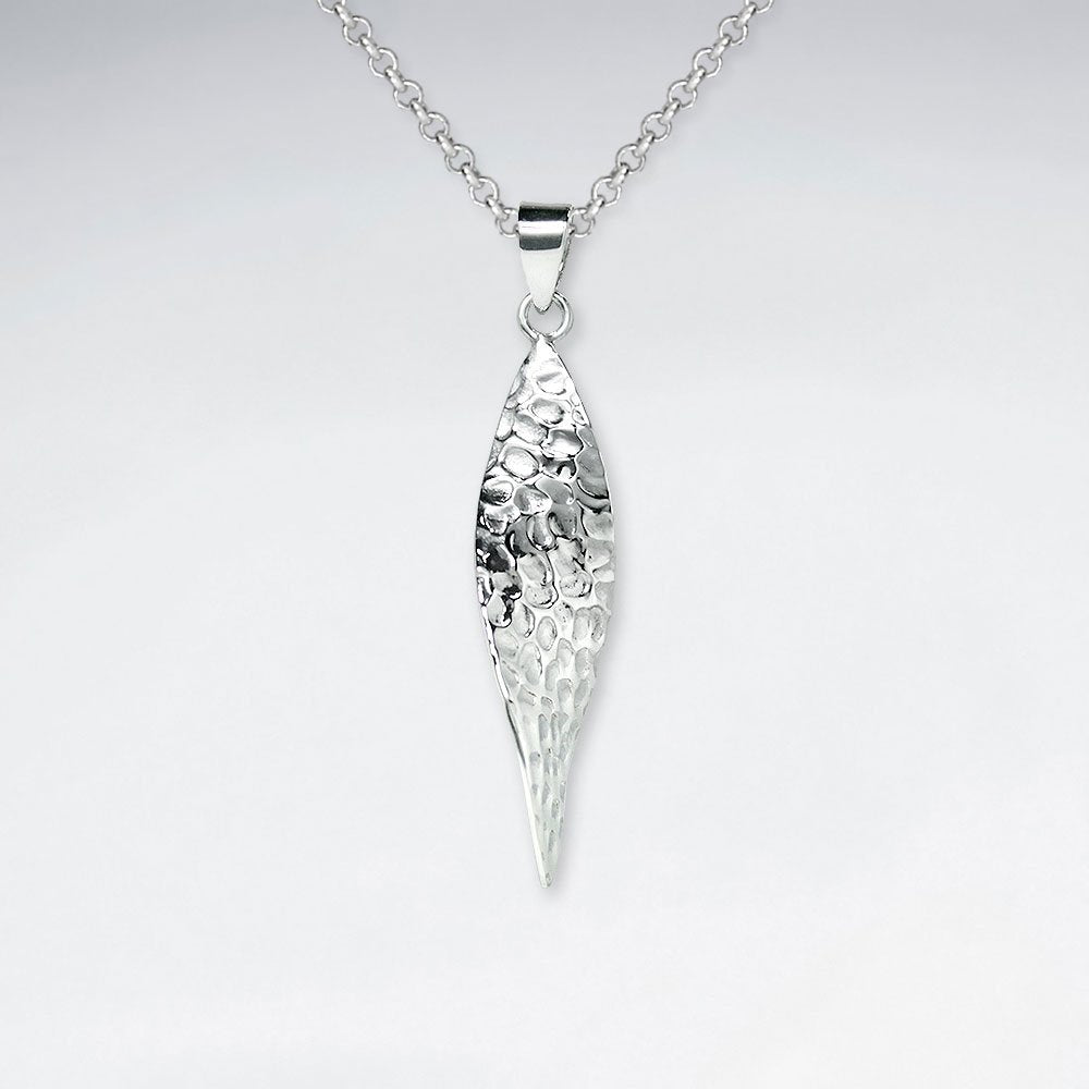 Long Marquise Shape Hammered Silver Pendant