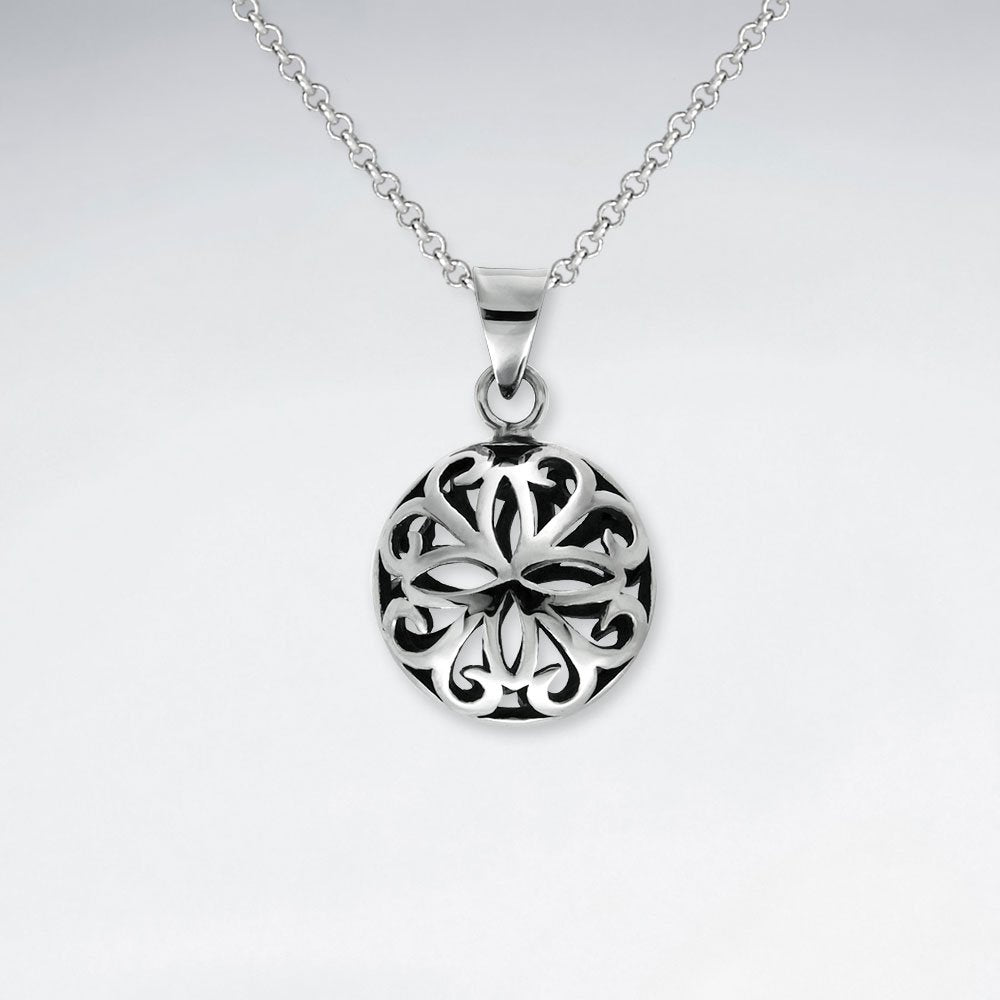 Oxidized Silver 3D Filigree Round Pendant