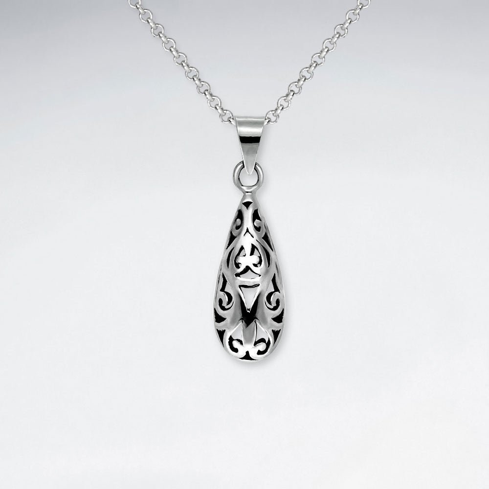 Elegant Oxidized Filigree Silver Teardrop Pendant