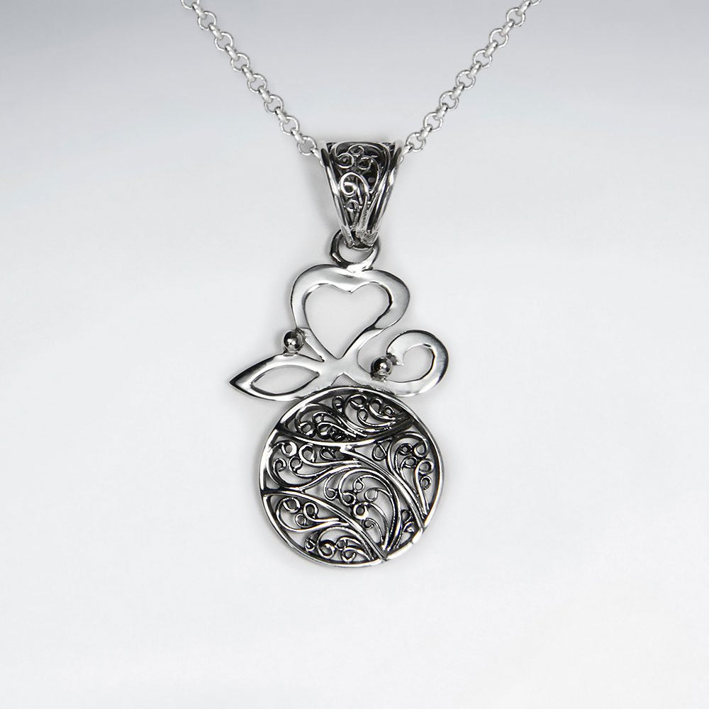 Suspended Ornate Round Circle Oxidized Pendant