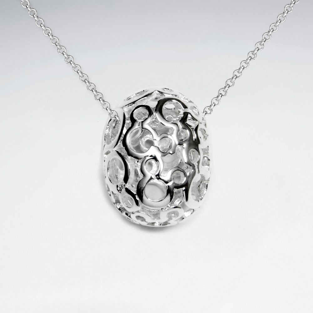 Ornate Polished Silver Filigree Egg Pendant