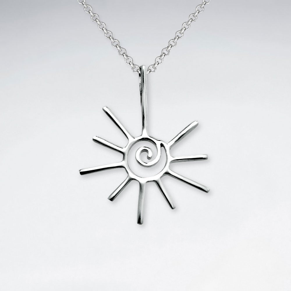 Sun Rays Open Swirl Silver Pendant