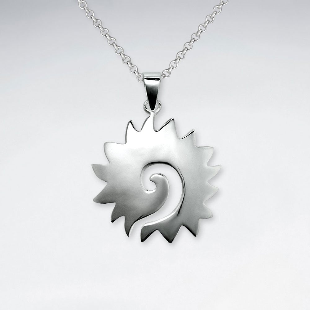 Spiked Gear Inspired Swirl Silver Pendant