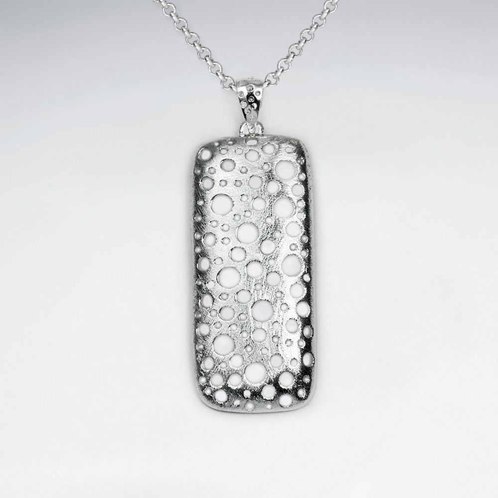 Brushed Rectangle Silver Pendant With Dot Cutout