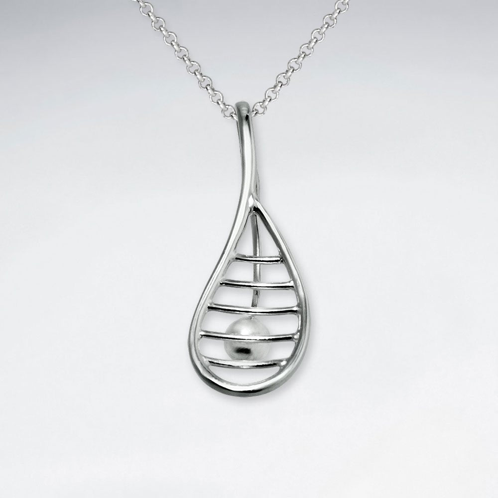 Racquet Shape Inspired Drop Charm Cutout Silver Pendant