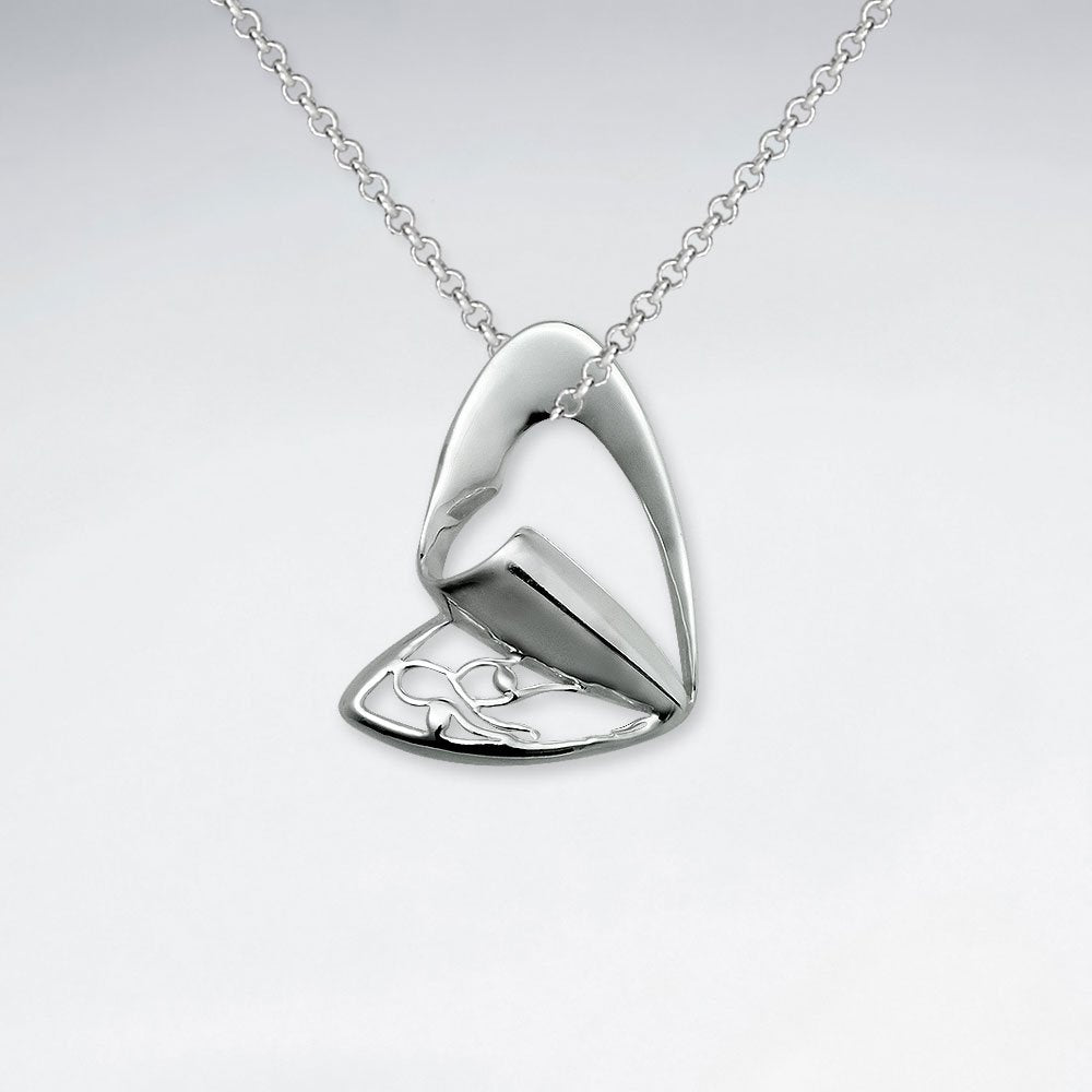 Folded Urban Heart Inspired Cutout Silver Pendant