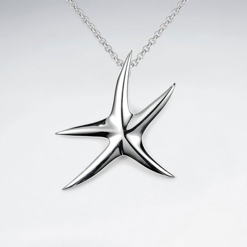 Polished Thick Starfish Shape Silver Pendant