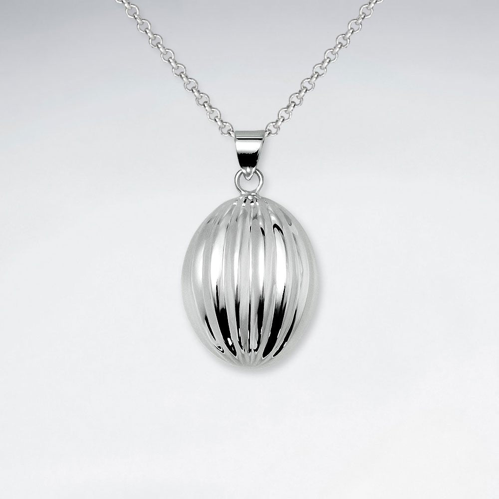 Oval Raised Texture Egg Shape Silver Pendant