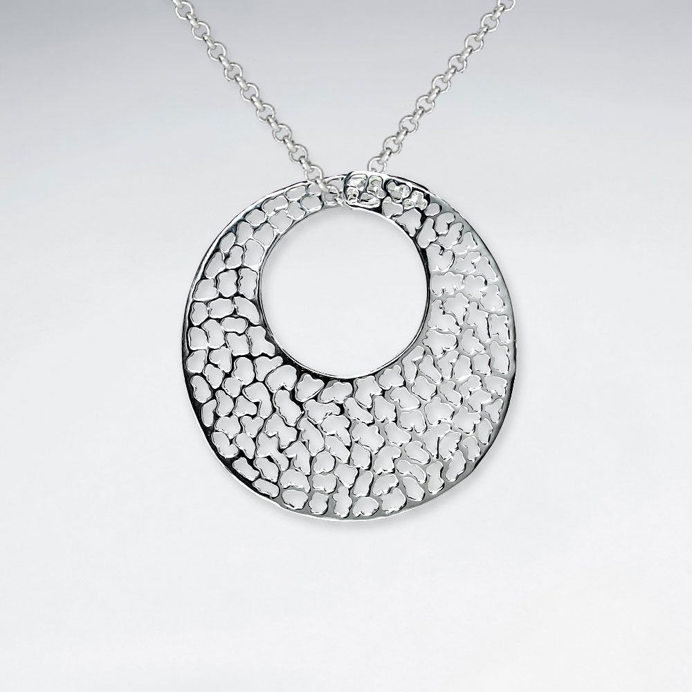 Open Disc Circle Filigree Silver Pendant